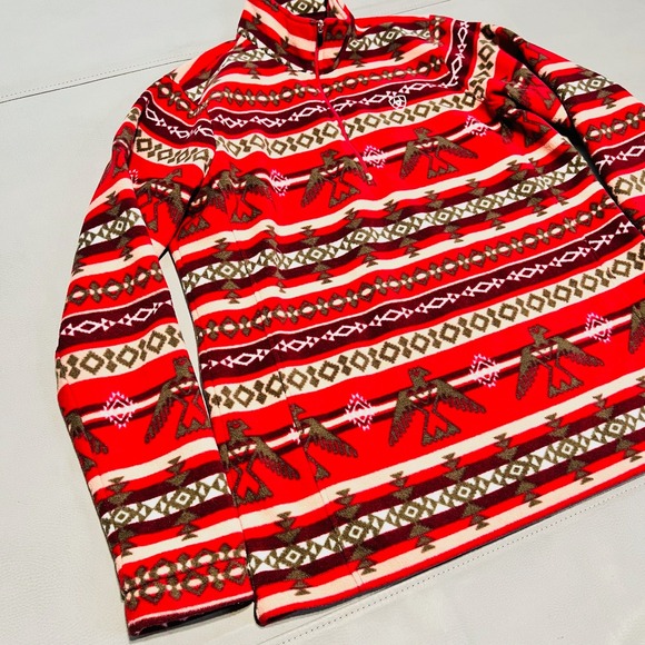 Ariat‎ Tek Fleece Pullover Aztec Phoenix Tribal Red/Pink South Western Pink M - Picture 2 of 9